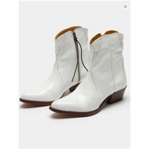 Free People New Frontier Antique White Patent Leather Western Ankle Boots sz 39